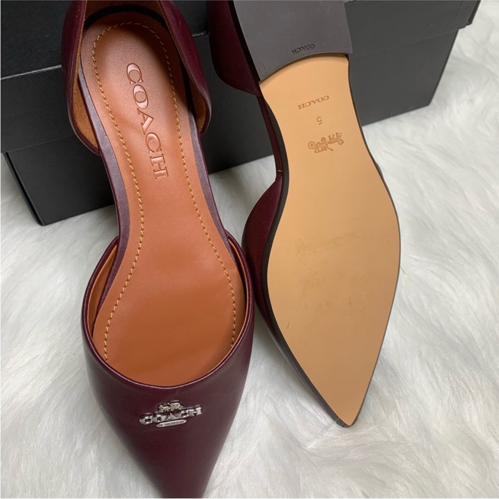 Coach Burgundy Pointed D'Orsay Leather Flats - Picture 4 of 4